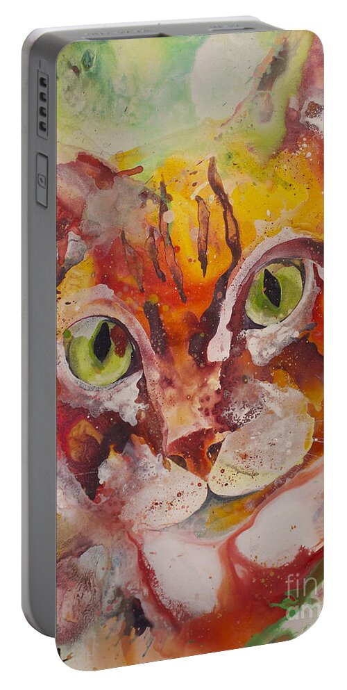 Cat Portable Battery Charger featuring the painting Sunshine by Kasha Ritter
