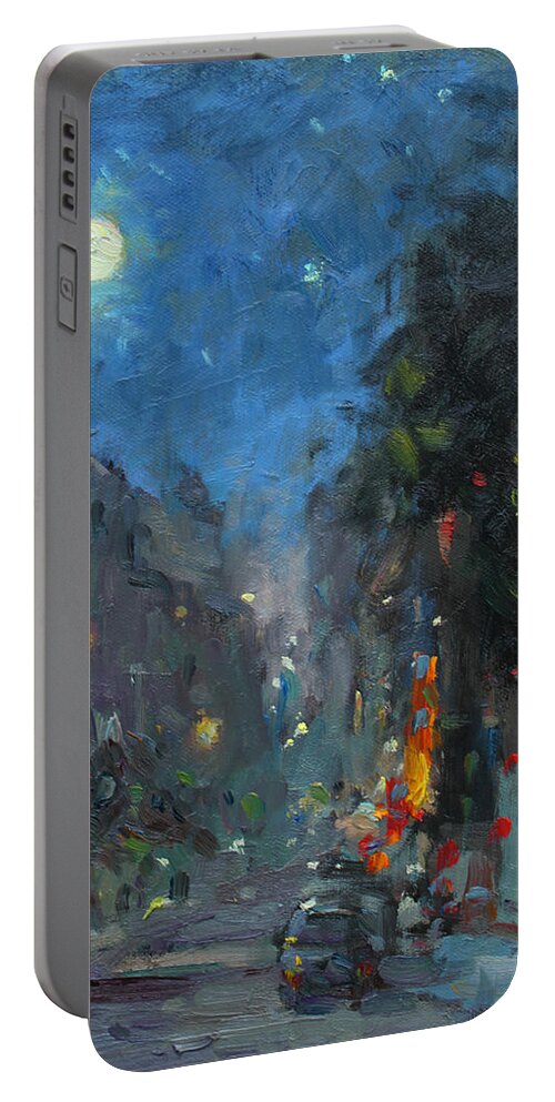 Suppermoon 2014 Portable Battery Charger featuring the painting Supermoon 2014 by Ylli Haruni