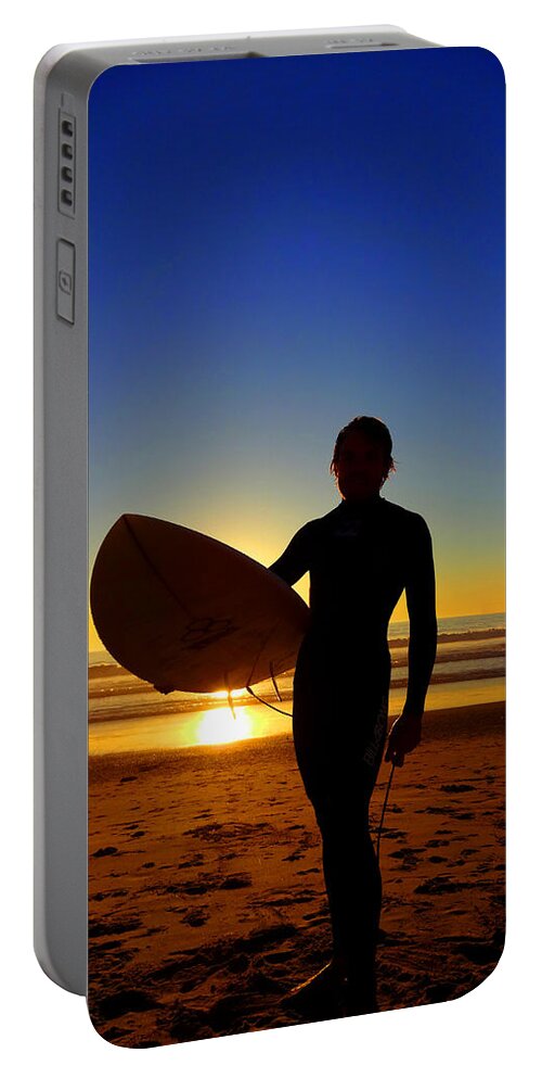 Surfer Portable Battery Charger featuring the photograph Surfer Silhouette by Donna Spadola