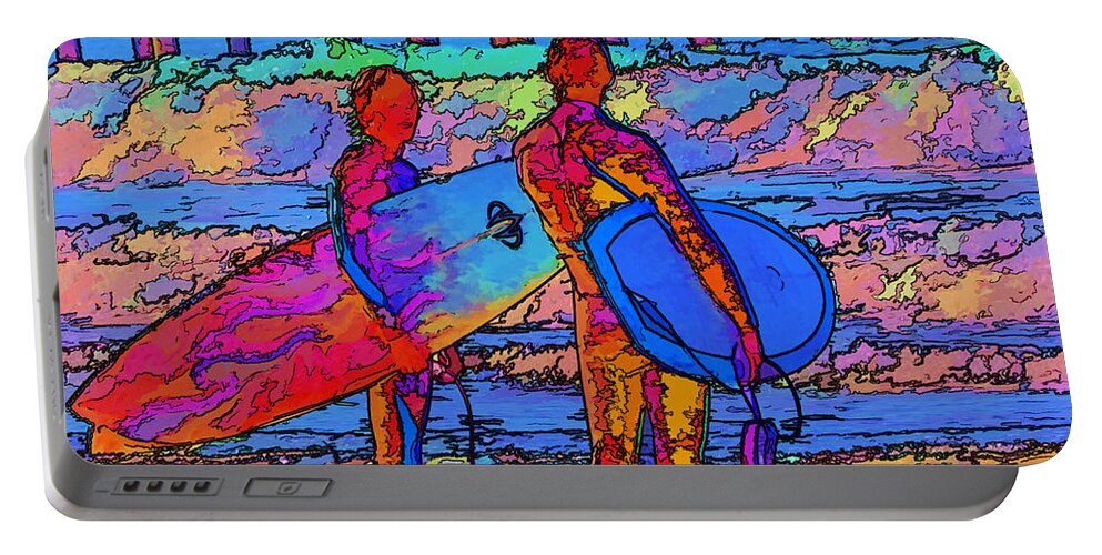 Surfers Portable Battery Charger featuring the photograph Surfers by Kathy Churchman