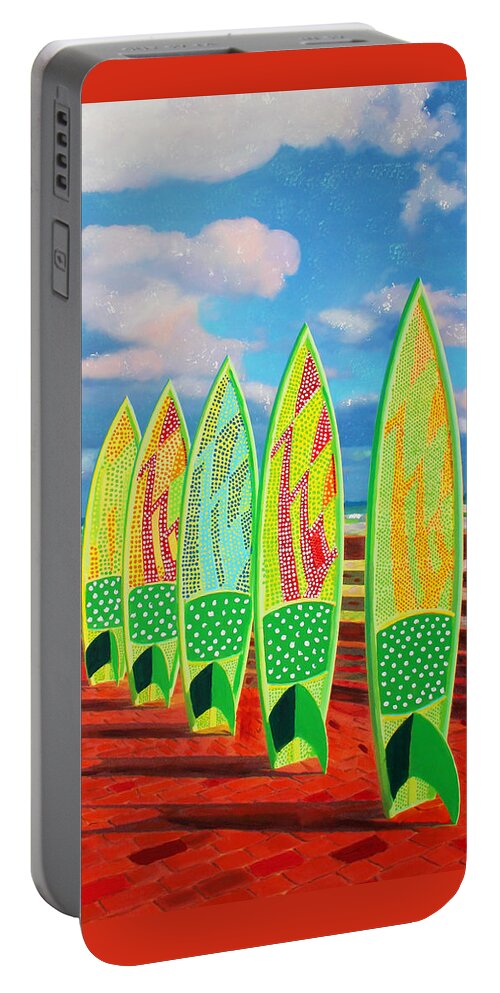 Surfboard Portable Battery Charger featuring the painting Surfs Up by Deborah Boyd