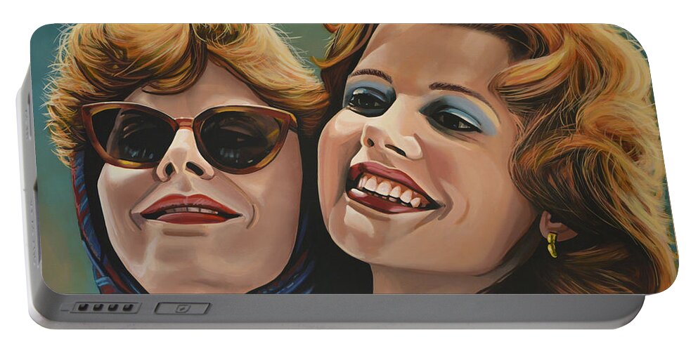 Susan Sarandon Portable Battery Charger featuring the painting Susan Sarandon and Geena Davies alias Thelma and Louise by Paul Meijering