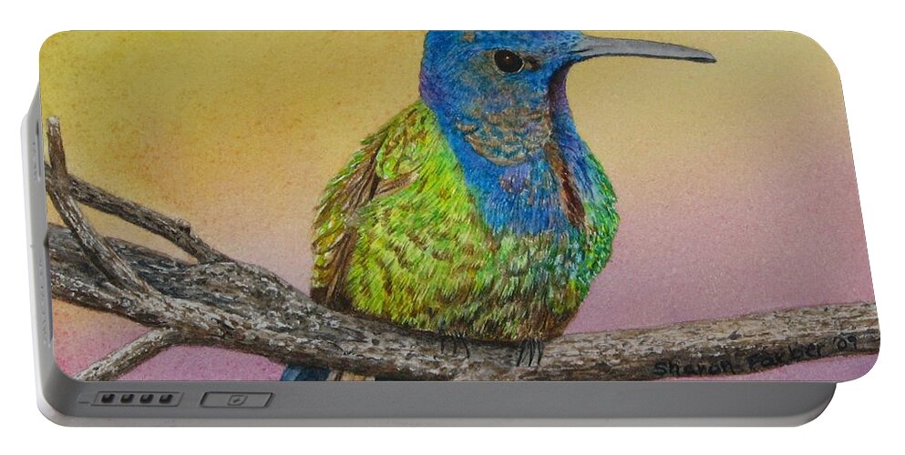 Hummingbird Portable Battery Charger featuring the painting Swallow-Tailed Hummingbird by Sharon Farber