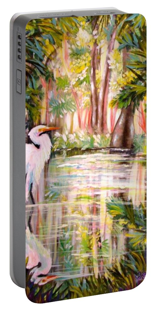 Egret Portable Battery Charger featuring the painting Swamp Angel by Carol Allen Anfinsen