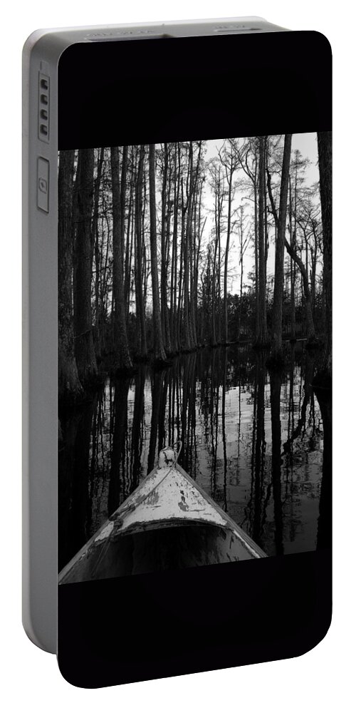 Black And White Portable Battery Charger featuring the photograph Swamp Boat by Shirley Radabaugh