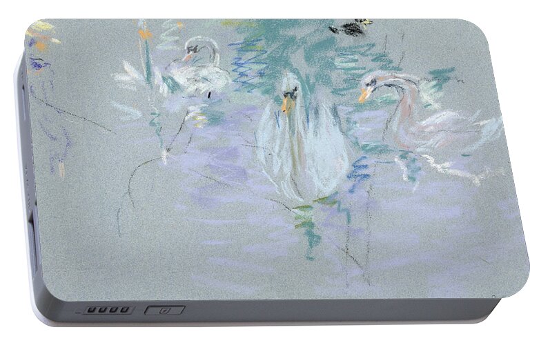 Swans Portable Battery Charger featuring the drawing Swans by Berthe Morisot 