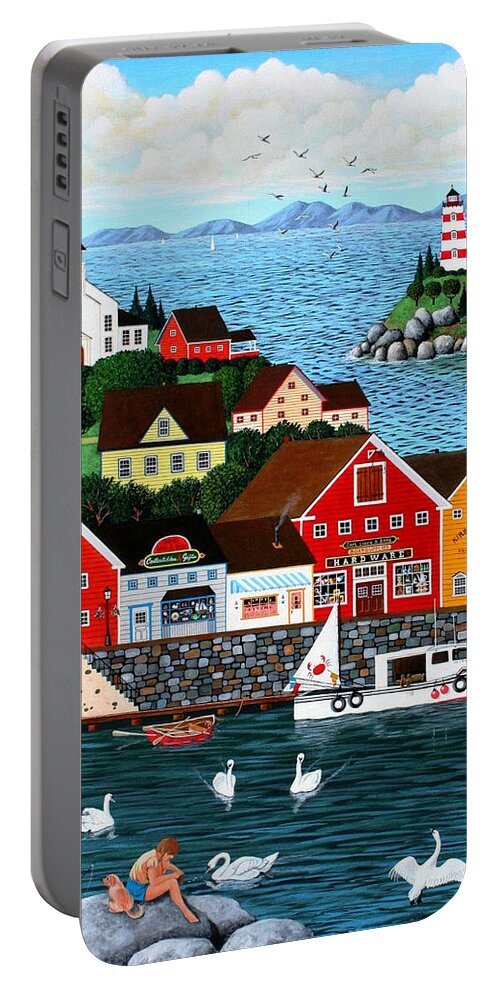Seascape Portable Battery Charger featuring the painting Swan's Cove by Wilfrido Limvalencia
