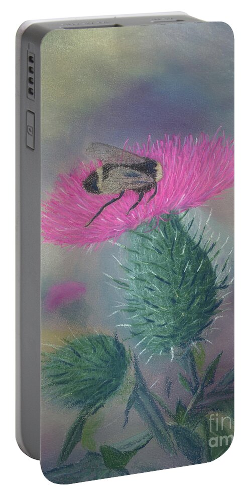 Thistle Portable Battery Charger featuring the painting Sweet and Prickly by Lynn Quinn