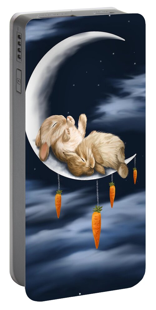 Bunnies Portable Battery Charger featuring the painting Sweet dreams by Veronica Minozzi