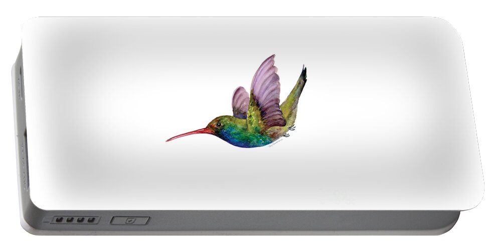 Bird Portable Battery Charger featuring the painting Swooping Broad Billed Hummingbird by Amy Kirkpatrick