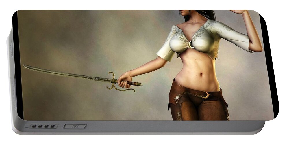 Girl With A Sword Portable Battery Charger featuring the digital art Sword Girl by Kaylee Mason
