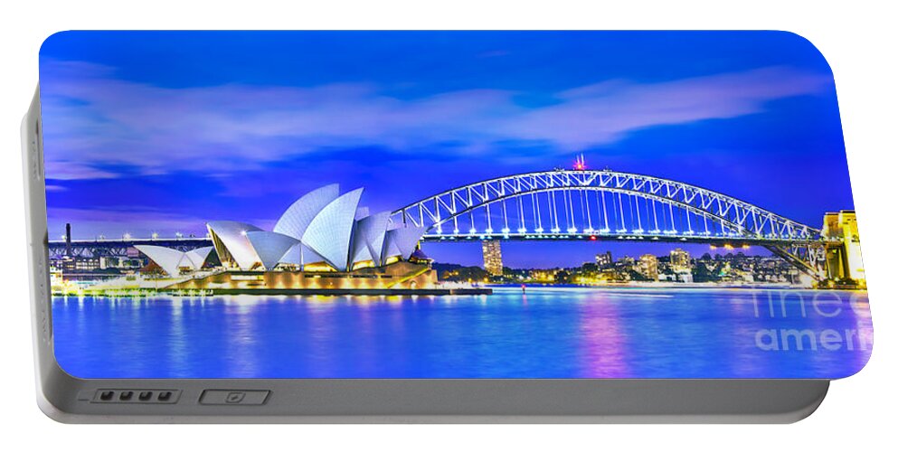 Sydney Portable Battery Charger featuring the photograph Sydney Harbour Blues Panorama by Az Jackson