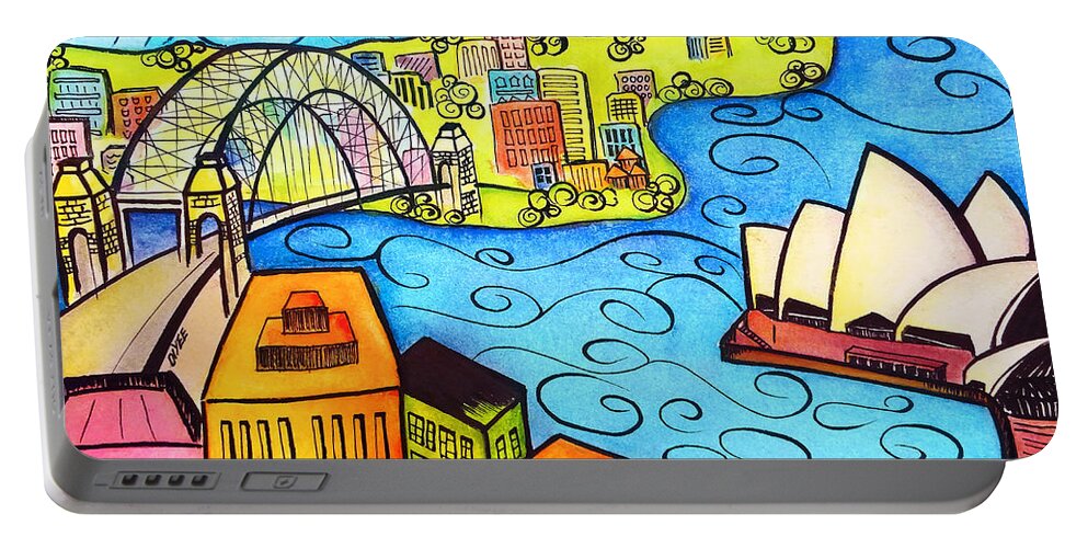 Sydney Portable Battery Charger featuring the painting Sydney Harbour by Oiyee At Oystudio