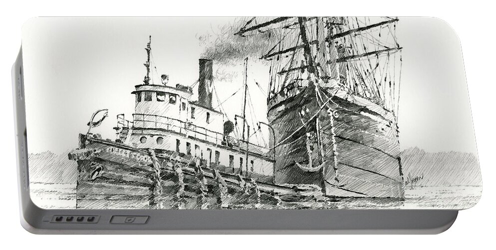 Tug Art Print Portable Battery Charger featuring the painting Tall Ship Assist by James Williamson