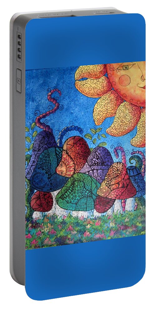 Abstract Portable Battery Charger featuring the painting Tangled mushrooms by Megan Walsh
