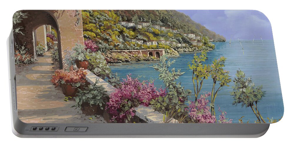 Landscape Portable Battery Charger featuring the painting Tanti Fiori Sulla Terrazza by Guido Borelli