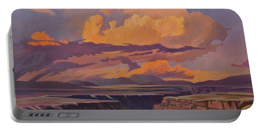 Taos Portable Battery Charger featuring the painting Taos Gorge - Pastel Sky by Art West
