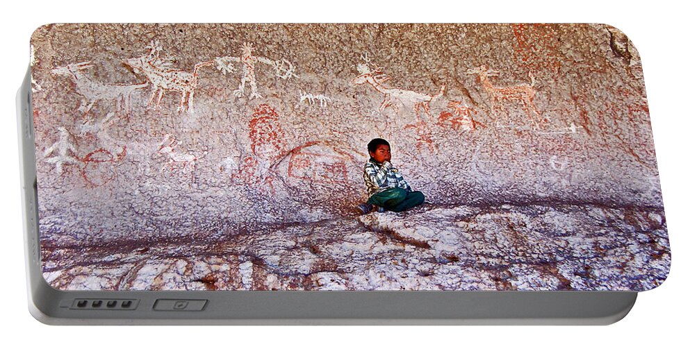 Tarahumara Boy In Painted Cave Near Chihuahua Portable Battery Charger featuring the photograph Tarahumara Boy in Painted Cave near Chihuahua-Mexico by Ruth Hager