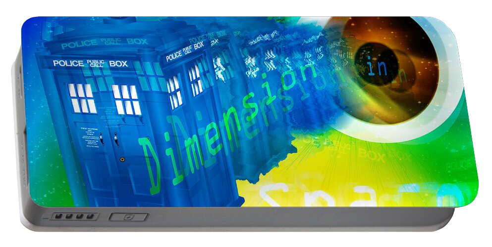 The Doctor Portable Battery Charger featuring the painting TARDIS Time and Relative Dimension in Space by Neil Finnemore
