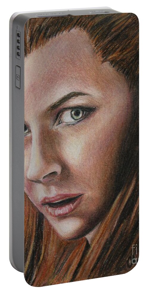 Hobbit Portable Battery Charger featuring the drawing Tauriel / Evangeline Lilly by Christine Jepsen