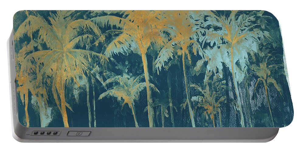 Teal Portable Battery Charger featuring the painting Teal And Gold Palms by Patricia Pinto