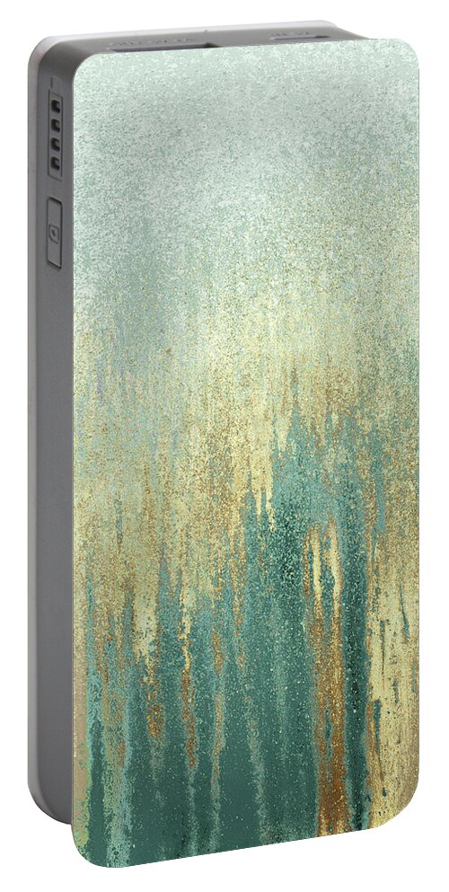Teal Portable Battery Charger featuring the mixed media Teal Golden Woods by Roberto Gonzalez
