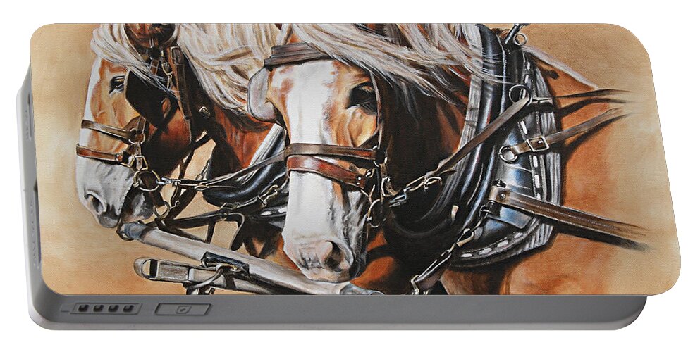 Horses Portable Battery Charger featuring the painting Ted and Tom by Kim Lockman