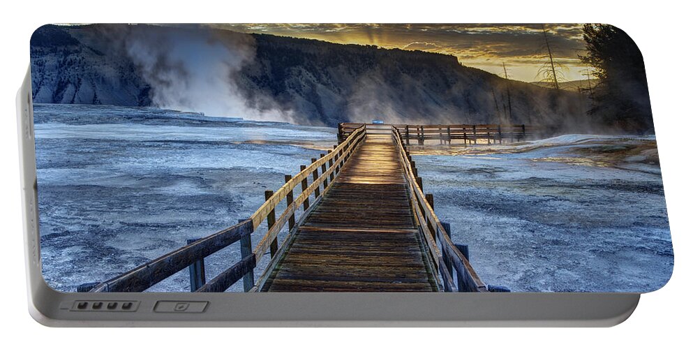 Yellowstone National Park Portable Battery Charger featuring the photograph Terrace Boardwalk by Mark Kiver