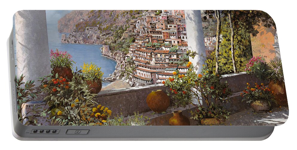 Positano Portable Battery Charger featuring the painting terrazza a Positano by Guido Borelli