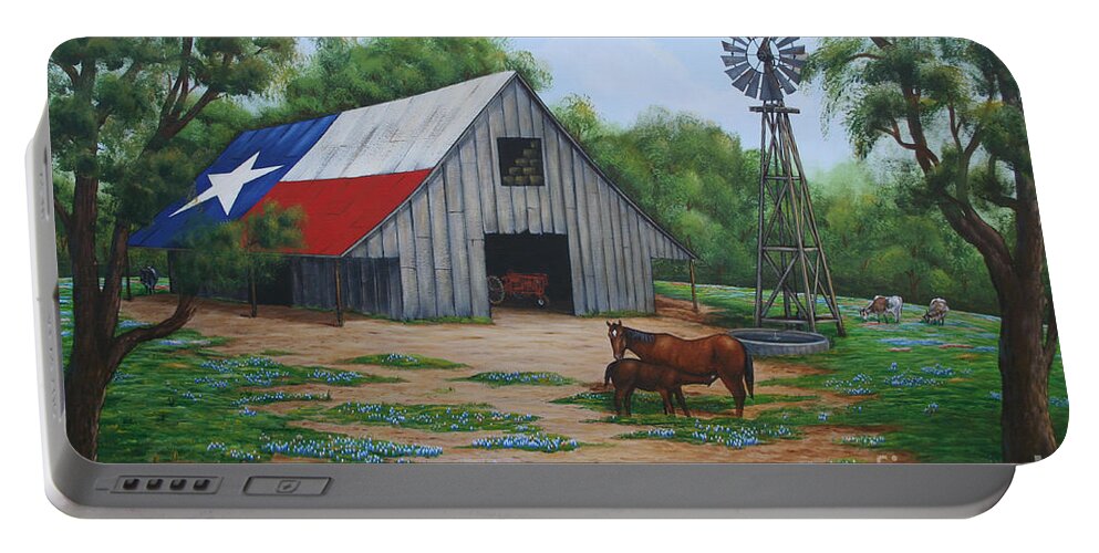 Texas Barn Art Portable Battery Charger featuring the painting Texas Barn by Jimmie Bartlett