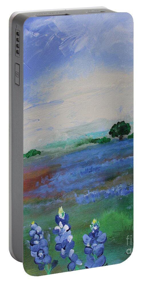 Texas Portable Battery Charger featuring the painting Texas Bluebonnets by Robin Pedrero