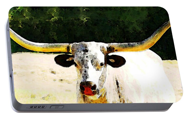 Cow Portable Battery Charger featuring the painting Texas Longhorn - Bull Cow by Sharon Cummings