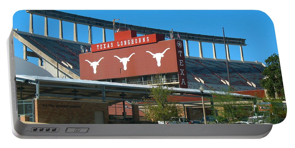 Texas Memorial Stadium Portable Battery Charger featuring the photograph Texas Memorial Stadium - U T Austin Longhorns by Connie Fox