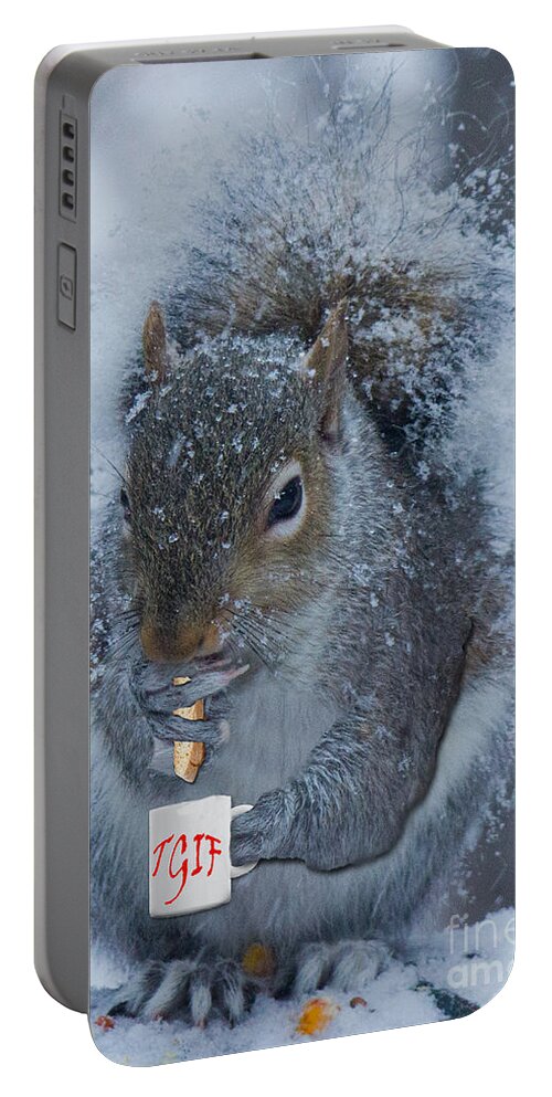 Winter Card Portable Battery Charger featuring the photograph TGIF with a cup of Coffee by Sandra Clark