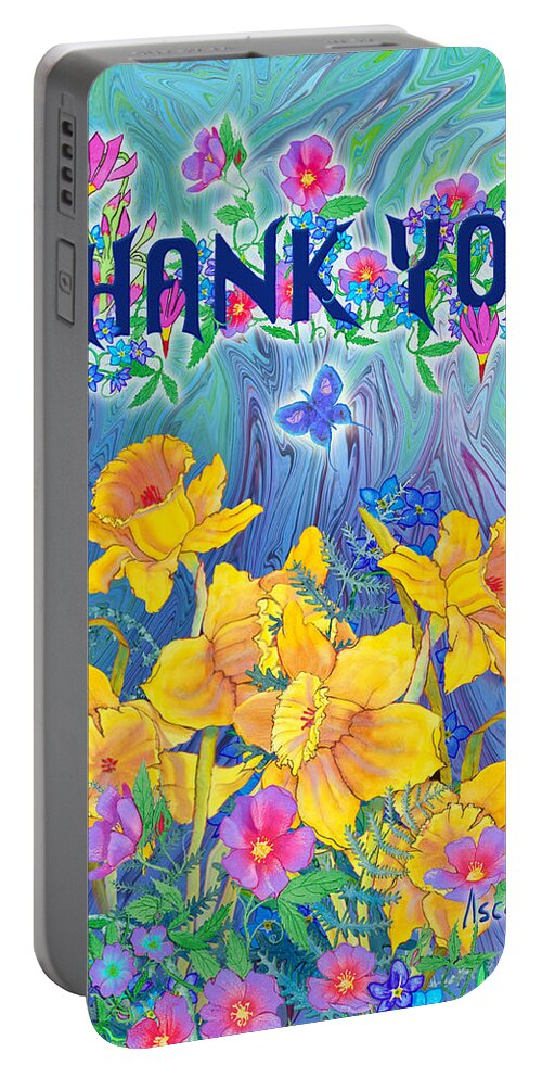 Note Card Portable Battery Charger featuring the painting Thank you card by Teresa Ascone