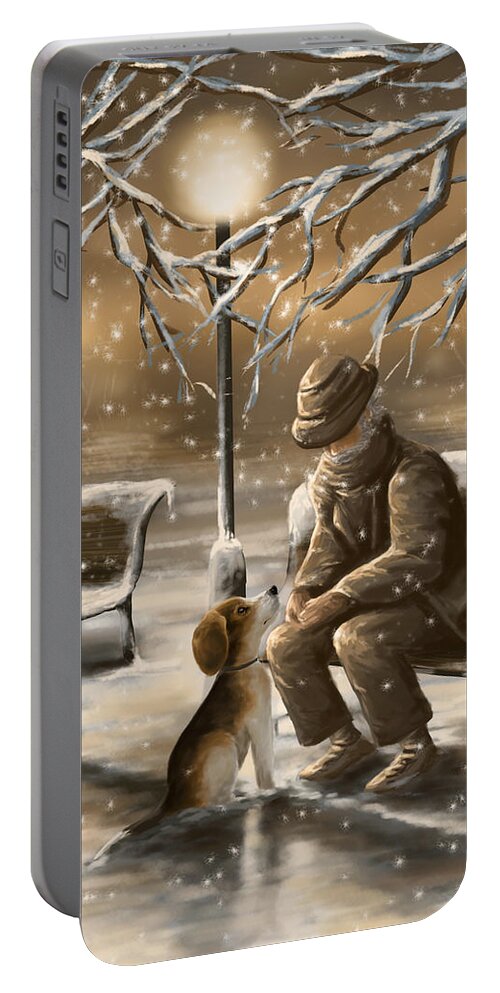 Snow Portable Battery Charger featuring the digital art Thanks for the good times by Veronica Minozzi