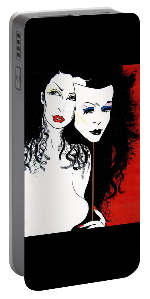 The 2 Face Girl Portable Battery Charger featuring the painting The 2 Face Girl by Nora Shepley