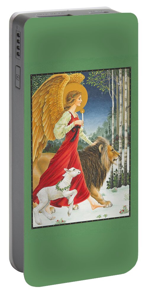 Angel Portable Battery Charger featuring the painting The Angel The Lion and The Lamb by Lynn Bywaters