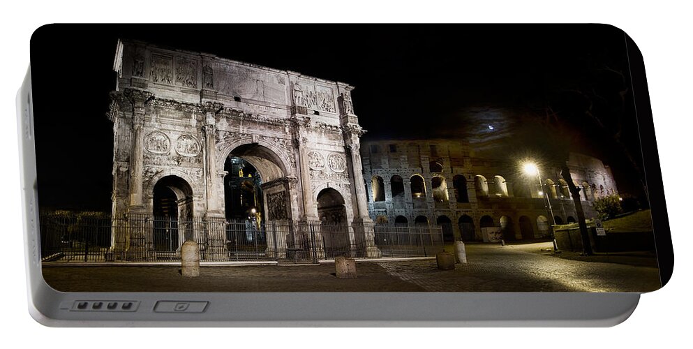 Rome Portable Battery Charger featuring the photograph The Arch of Constantine and the Colosseum at night by Weston Westmoreland