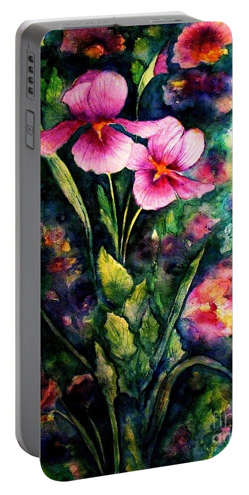 Irises Portable Battery Charger featuring the painting The Aroma of Grace by Hazel Holland