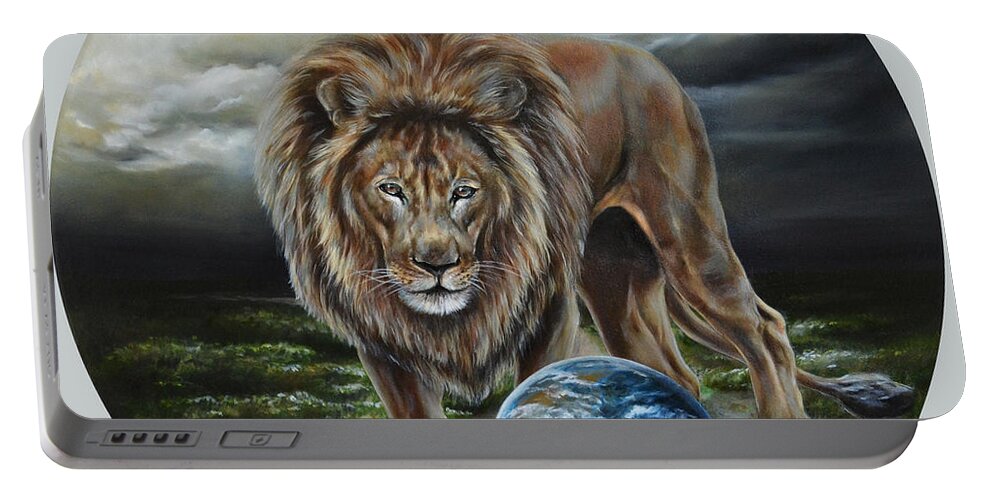 Lion Portable Battery Charger featuring the painting The art of war by Lachri