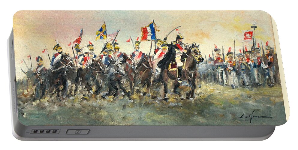 Austerlitz Portable Battery Charger featuring the painting The Battle of Austerlitz by Luke Karcz