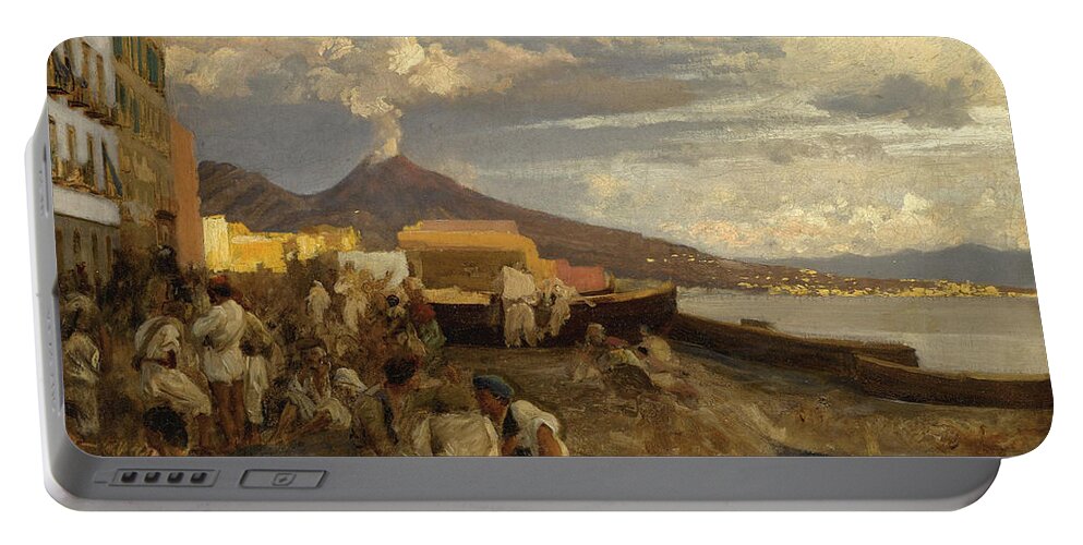 Oswald Achenbach Portable Battery Charger featuring the painting The Bay of Naples. Vesuvius Beyond by Oswald Achenbach