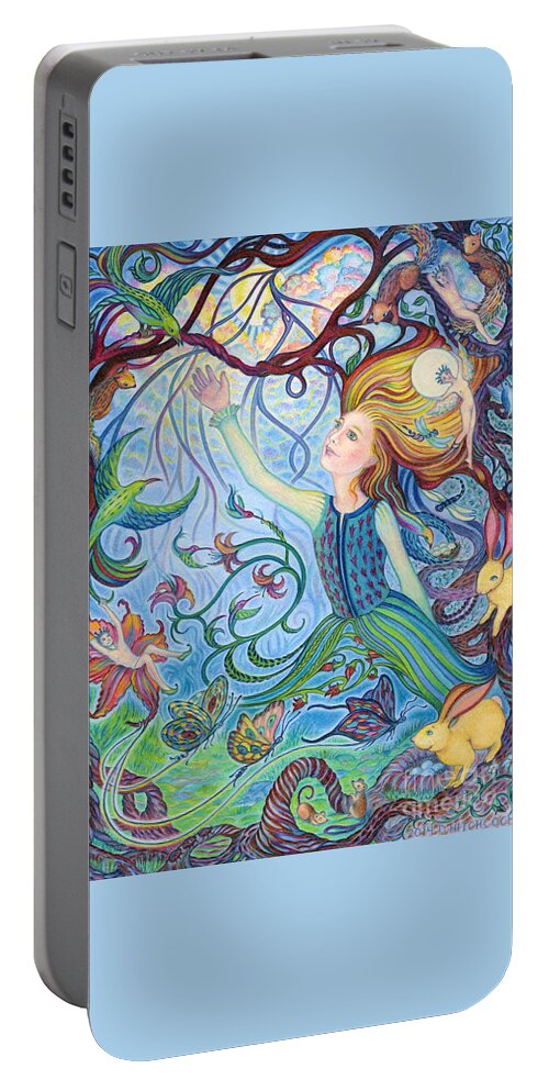 Innocence Portable Battery Charger featuring the drawing The Briar Patch by Debra Hitchcock