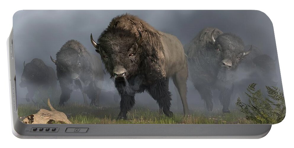 Bison Portable Battery Charger featuring the digital art The Buffalo Vanguard by Daniel Eskridge