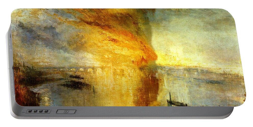 Joseph Mallord William Turner Portable Battery Charger featuring the painting The Burning of the Houses of Lords and Commons by Celestial Images