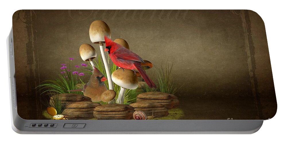 Animal Portable Battery Charger featuring the photograph The Cardinal by Davandra Cribbie