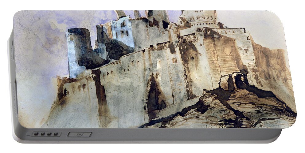 Hugo Portable Battery Charger featuring the painting The Chateau of Vianden by Victor Hugo