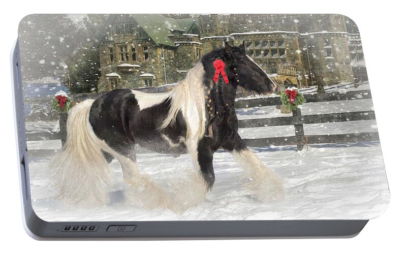 Christmas Portable Battery Charger featuring the mixed media The Christmas Pony by Fran J Scott