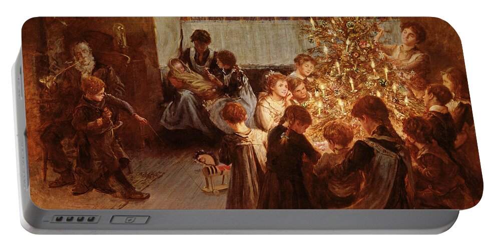Victorian Sentiment Portable Battery Charger featuring the painting The Christmas Tree by Albert Chevallier Tayler